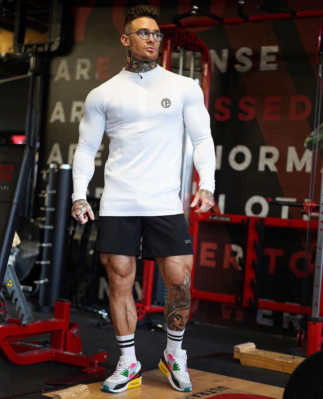 Men's Long Sleeve Zipper Neck Fitness Shirt - Black GYM Sport T-shirt