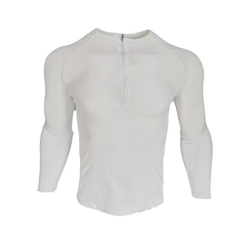 Men's Long Sleeve Zipper Neck Fitness Shirt - Black GYM Sport T-shirt