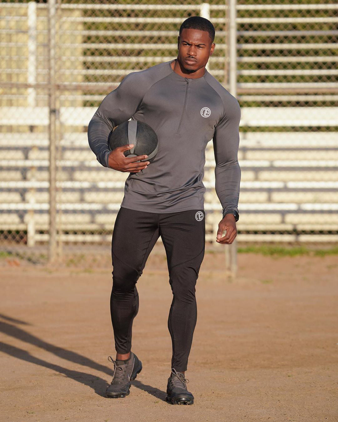 Men's Long Sleeve Zipper Neck Fitness Shirt - Black GYM Sport T-shirt